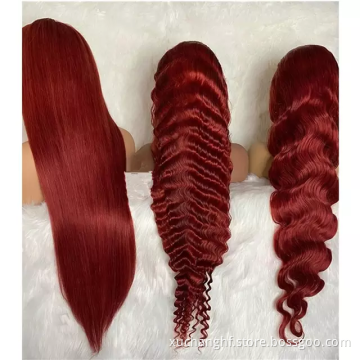 99J Red Colored Raw Indian Virgin Human Hair Hd Full Lace Frontal Wig Vendor Lace Front Wig Human Hair For Black Women